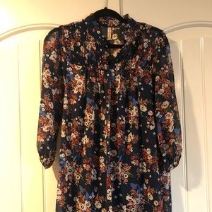 Navy blue floral shear dress